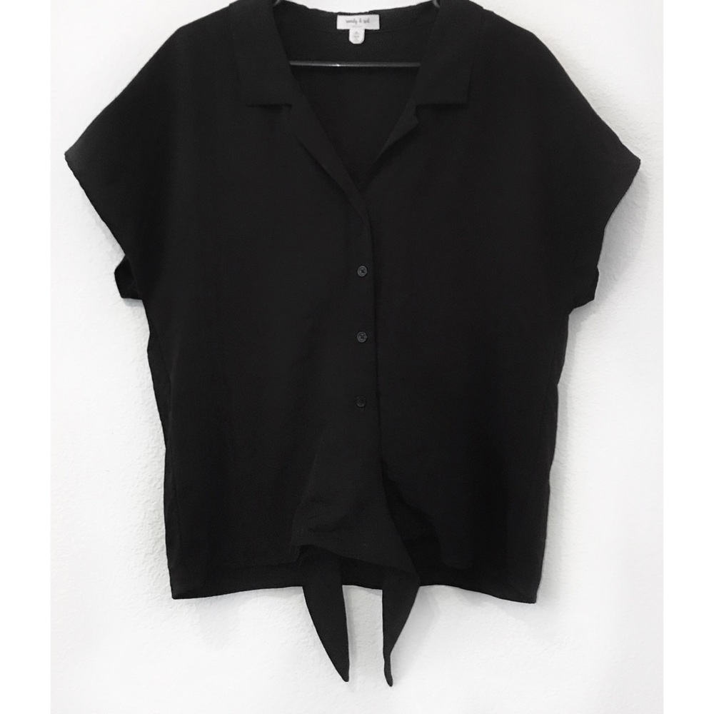 Front-Tie Chiffon Button Down Shirt